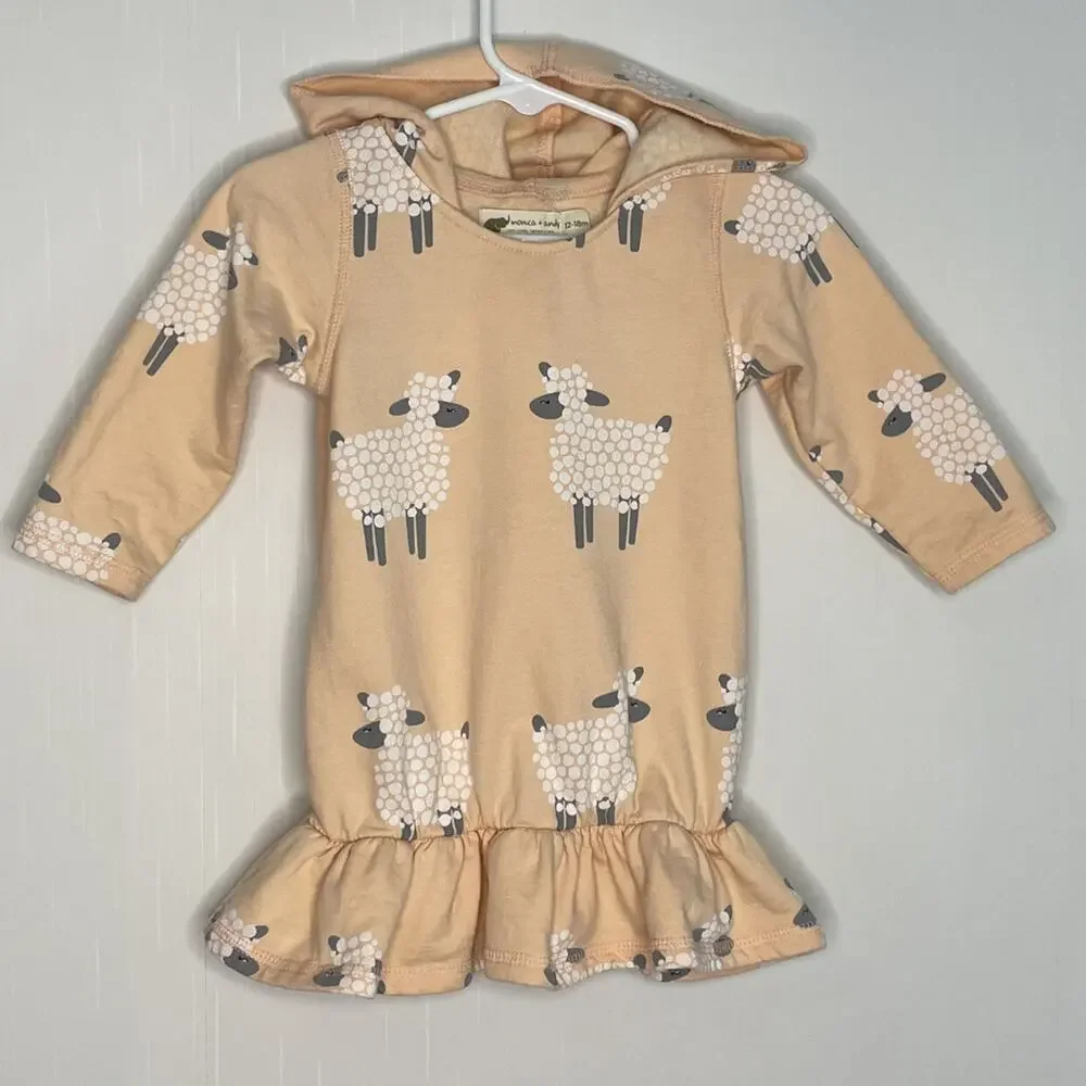 Monica Andy Soft Organic Sheep Hooded Peplum Tunic Size 12-18M